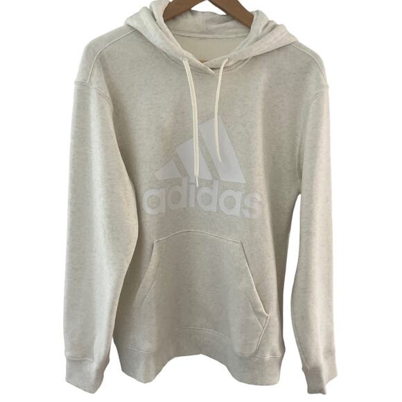 Adidas‎ Essentials Big Logo Regular Fleece Off-White Melange Hoodie Size Large - Picture 4 of 9